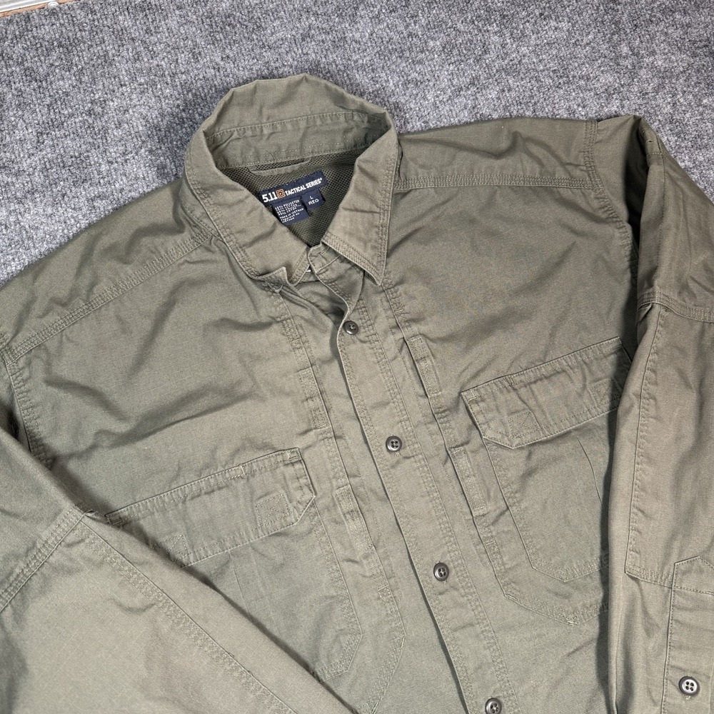 5.11 Tactical Shirt Mens Large Reg Coyote Taclite Pro Utility Long Sleeve Green